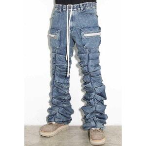 セール商品 50%OFF　送料無料 ボトムス A.F ARTEFACTデニム"モンスタータック"フレアバギーパンツ / Denim Tuck Flare Baggy Pants / インディゴ |  | 01