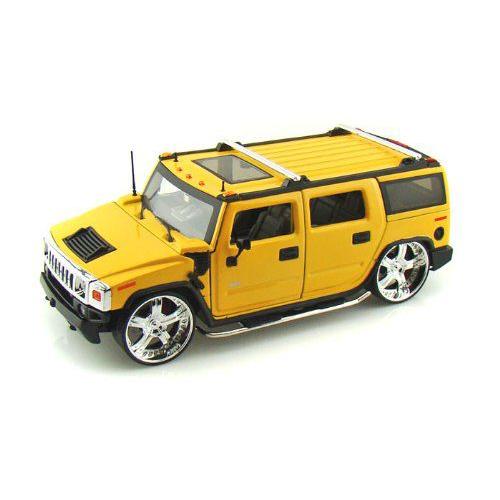 ジェイダトイズ1/24ハマーH2カスタムホイール＆ラック付き☆未開封ミニカー♪ ダイキャストカー Hummer H2 ハマー DUB イエロー 1/24