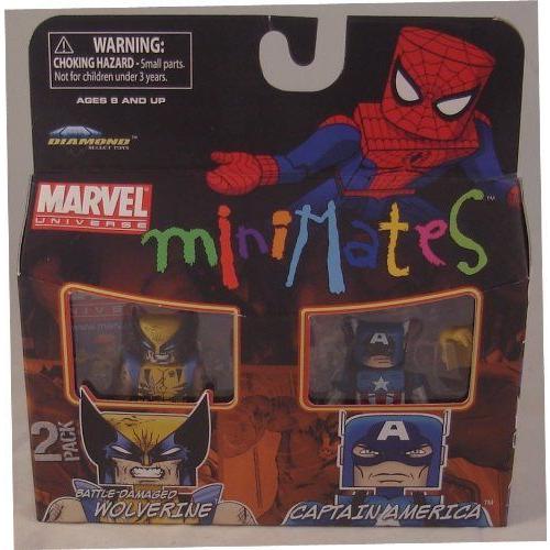 Marvel マーブル Minimates 2-Pack Battle Damaged Wolverine ウルヴァリン and Captain America キャプ