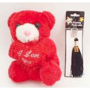 Boys & Girls Red Plush Teddy Bear Holding a Hear Pillow Greetings with White Letters Reading I Lov