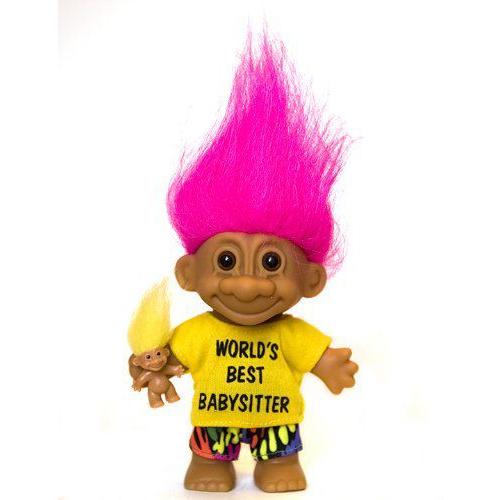 My Lucky WORLD'S BEST BABYSITTER Troll Doll with BABY TROLL (Hot Pink Hair) 人形 ドール