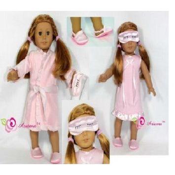 Pink Pajamas. Robe, Slippers & Eyemask 4pcs 18 Inch Doll Clothes/Fits American Girl (アメリカンガ