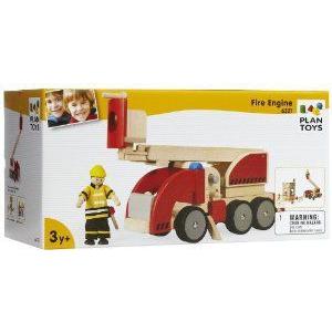 PlanToys (プラントイ) Fire Engine with Fireman all wooden version ミニカー ミニチュア 模型 プレイ