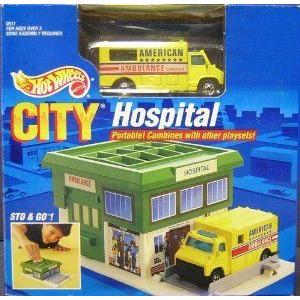 CITY HOSPITAL Hot Wheels (ホットウィール) Sto & Go! Portable プレイセット with 1:64 スケール Colle