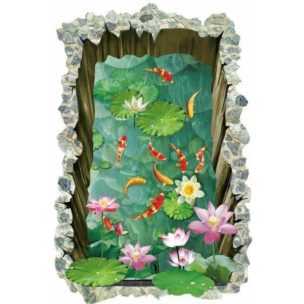 在庫あり ウォールステッカー 窓 池の鯉 動物 魚 子供部屋 花 おしゃれ 和風 アジアン 壁紙 蓮の花 蓮 蓮池 トイレ 3d 和室 和柄 ウォールシール 床 夏 シール Vr Aynaelda Com