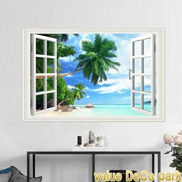 ウォールステッカー 窓 海 南国 ビーチ おしゃれ ヤシの木 インテリア