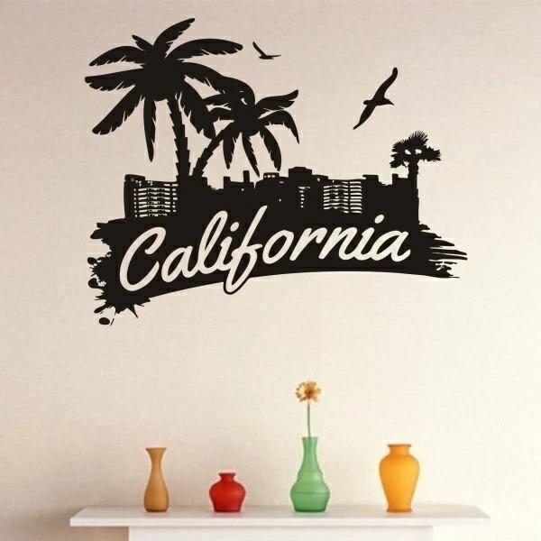 ウォールステッカー モノトーン おしゃれ 海 南国 カフェ モダン 転写 ビーチ ヤシの木 英字 景色 Vr カリフォルニア トイレ サーフ 西海岸 風景 高額売筋 背景