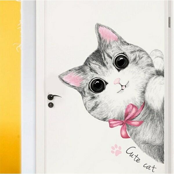 ウォールステッカー 動物 猫 おしゃれ ねこ ネコ 子供部屋 北欧 カフェ モダン かわいい 可愛い ステッカー 壁紙 扉 ドア 大きい リボン 玄関 Vr Vr Value Deco Park 通販 Yahoo ショッピング