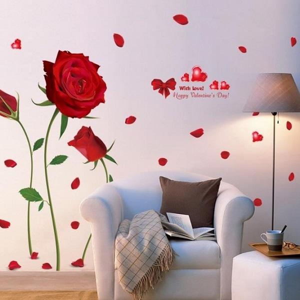Value Deco Parkウォールステッカー 花 薔薇 おしゃれ 植物 英字 壁シール フラワー 壁紙 北欧 ハート 文字 英文 キッチン カフェ モダン 赤 Red 色 葉 窓ガラス 花びら Vr025 セール
