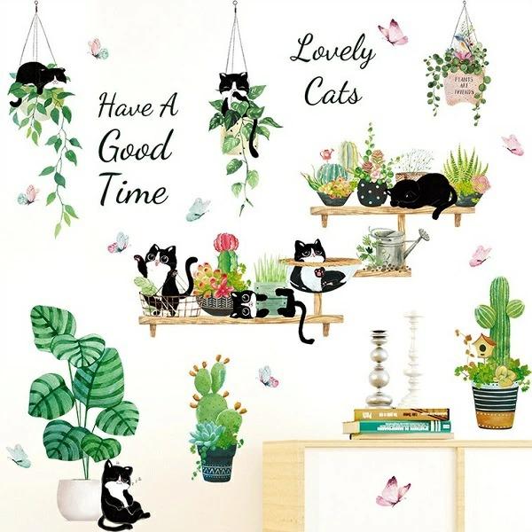 ウォールステッカー 動物 猫 植物 ねこ ネコ 北欧 黒猫 おしゃれ 南国 モンステラ 文字 蝶 カフェ モダン 英語 英字 景色 かわいい 木 子ども部屋 vr02592（Yahoo!・value DeCo park）