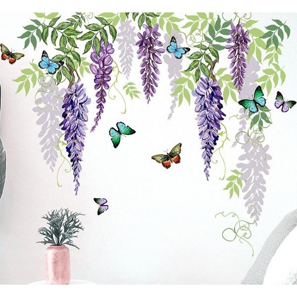 ウォールステッカー 花 おしゃれ 植物 藤の花 蝶 北欧 ステッカー 森