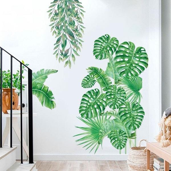 ウォールステッカー おしゃれ 植物 海 花 木 南国 グリーン モンステラ ヤシの木 カフェ リーフ トロピカル