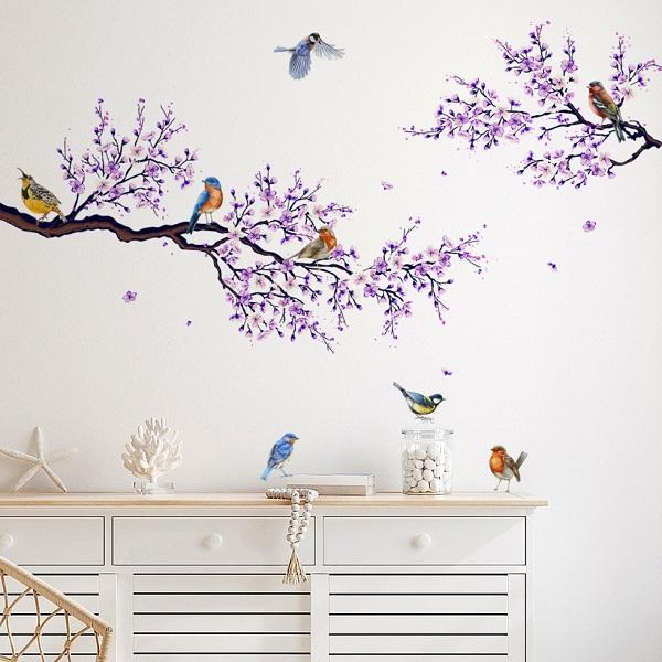 ウォールステッカー 植物 花 木 桃 桜 さくら サクラ 桃の木 鳥 インテリア シール 壁紙 おしゃれ 和風 モダン 北欧 キッチン 和風 紫 和室 玄関 トイレ vr03056（Yahoo!・value DeCo park）
