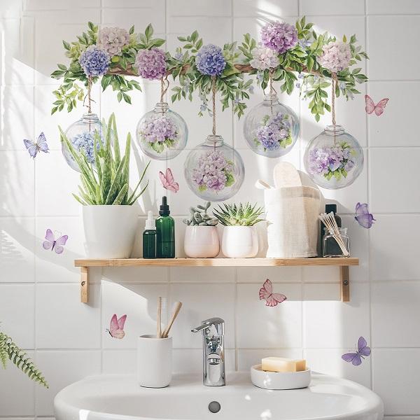 ウォールステッカー 花 植物 あじさい 蝶 北欧 おしゃれ 木 モダン トイレ ステッカー アジサイ シール 壁紙 キッチン 紫陽花 和風 夏 円 丸 階段 蔦 ガラス 瓶（Yahoo!・value DeCo park）