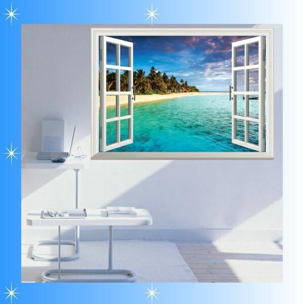 ウォールステッカー 窓 風景 おしゃれ シール 風呂 トイレ キッチン かわいい インテリア ハワイ 青 ブルー 緑 海 植物 花 木 ヤシの木 南国 森林 夏 Vr0477 Vr0477 Value Deco Park 通販 Yahoo ショッピング