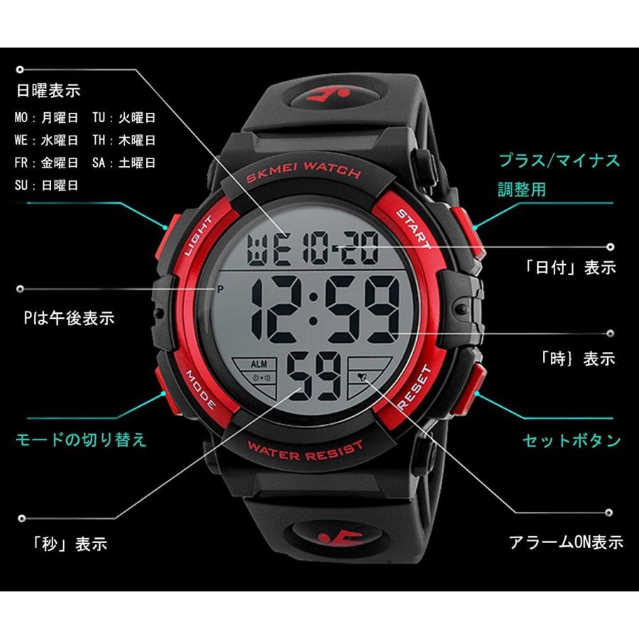 SUUNTO デジタル腕時計 取扱説明書付き 腕時計 デジタル メンズ 防水 アラーム ストップウォッチ LED 日付表示