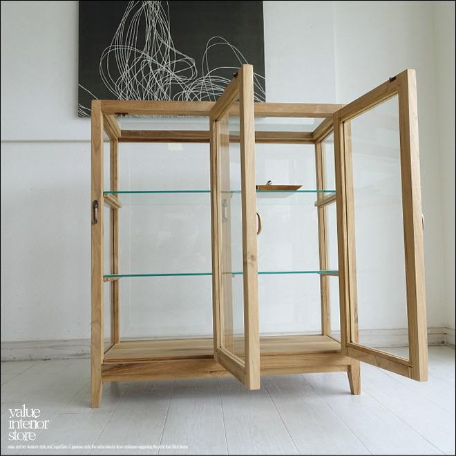 チーク無垢材 ガラスパンケースW80N ショーケース 陳列ケ−ス 飾り棚