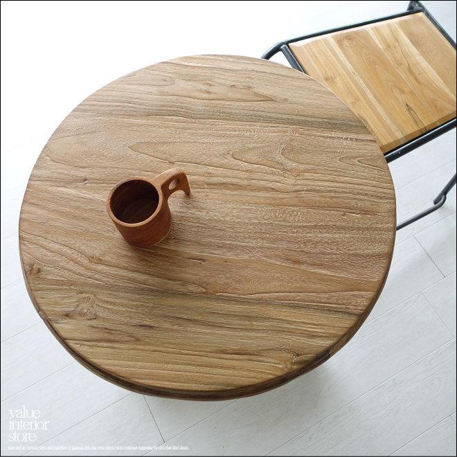 サイドテーブルCircle/X 丸テーブル 什器 古材家具 円形テーブル 表面再仕上済 【リビングテ】