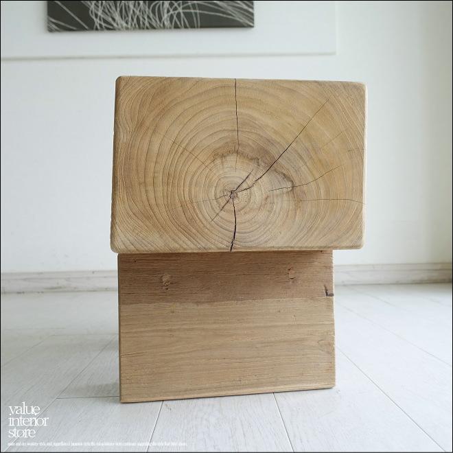 チーク無垢材 ベンチHolz角 スツール 椅子 丸太スツール 角脚 イス