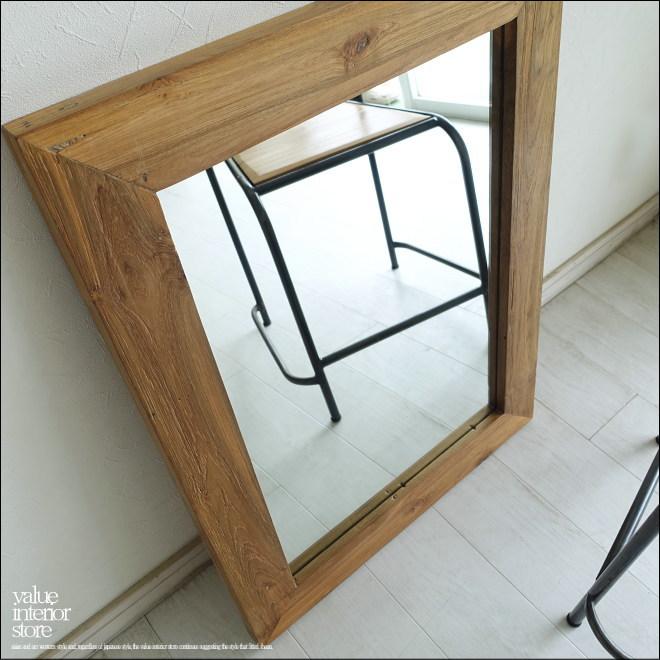 古材 鏡 壁掛けミラー オールドチークミラー壁掛80/E01 レトロ 無垢材