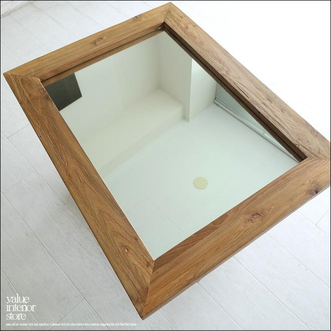 古材 鏡 壁掛けミラー オールドチークミラー壁掛80/E01 レトロ 無垢材