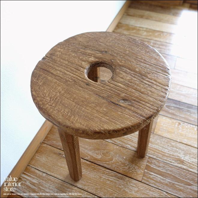 オールドチーク無垢材 プリミティブ丸スツール/03 椅子 花台 古材スツール ナチュラル カフェチェア 無垢材家具 |  | 02