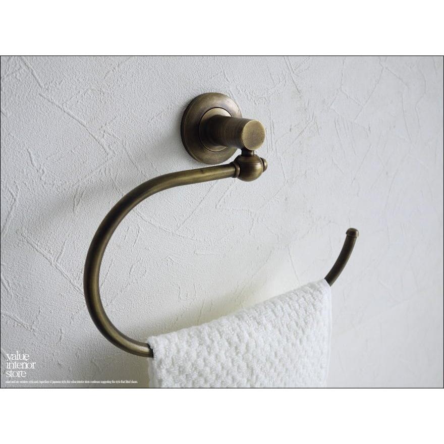 真鍮タオル掛け カーブ 壁掛けタオルハンガー ブラス タオルホルダー タオルラック レトロ調 真鍮金物 カフェ什器 洗面用品 V_S | 