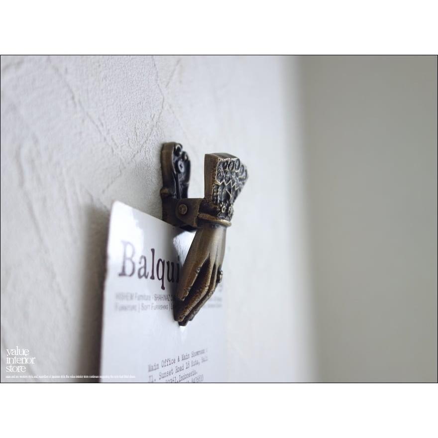 淑女のハンドクリップS 真鍮製クリップ レタークリップ 壁掛けブラスペーパークリップ 手型ホルダー アンティーク調 無垢の真鍮 L/8.2cm | 