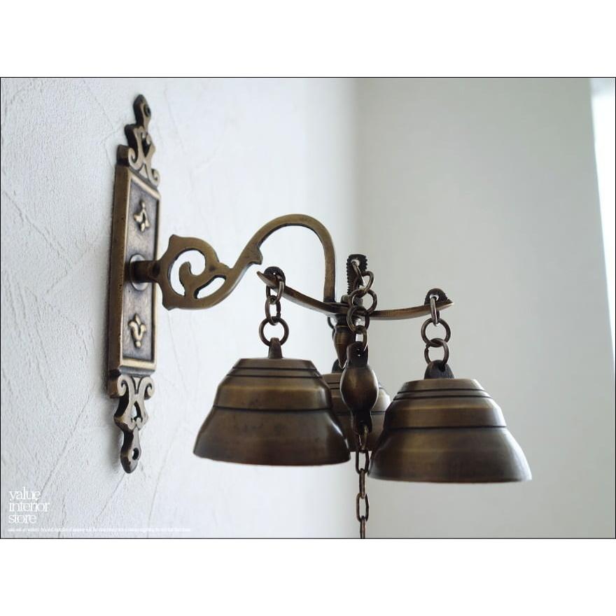 真鍮トリプルベル 呼び鈴 ブラス レトロ調 壁掛 手作り ドアベル 真鍮製 ドアチャイム ハンドメイド 雑貨 新品 カフェ用品 店舗什器 | 