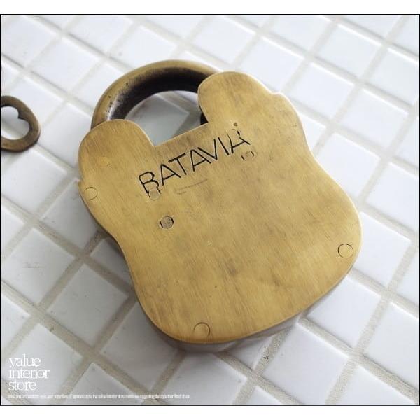 真鍮南京錠BATAVIA ブラスロック 鍵 錠前 カギ 大型 真鍮金物 エスニック 手作り インドネシア製 レトロ調 幅9cm × 長さ12.5cm(約) |  | 01