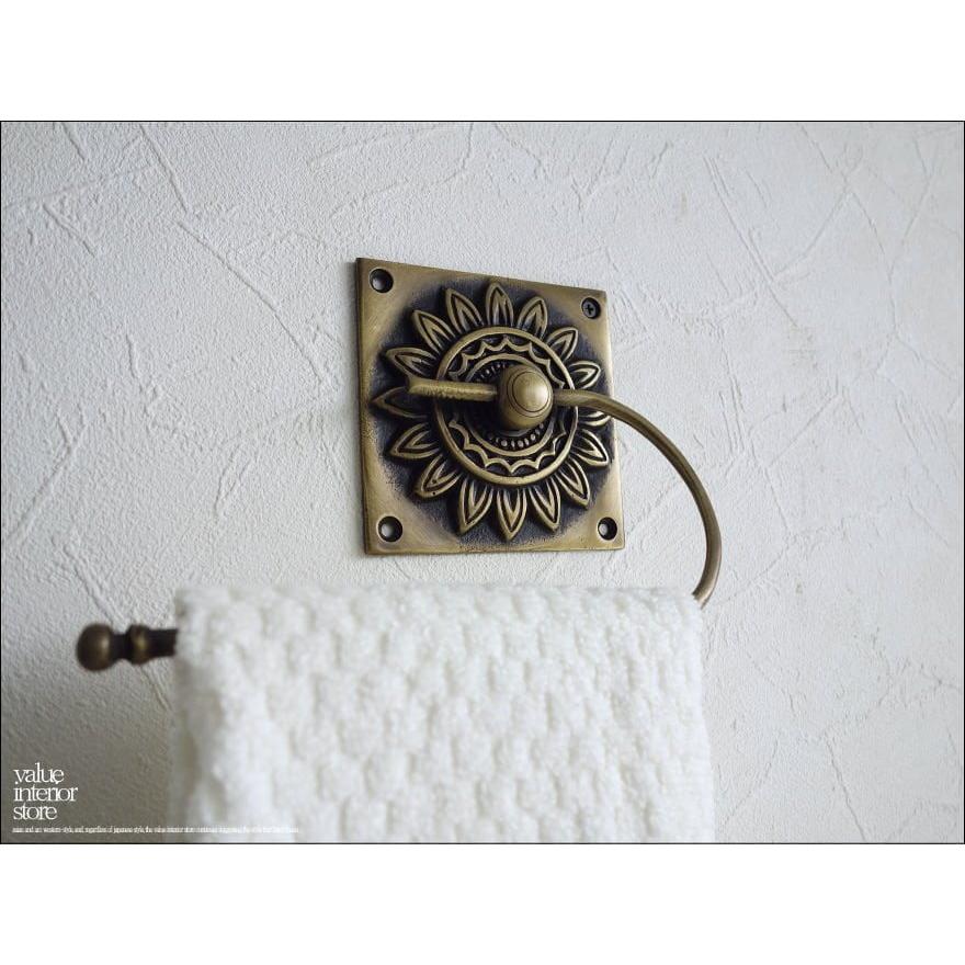 真鍮タオル掛け/フラワー 壁掛け タオルハンガー ブラス レトロ調 真鍮タオルホルダー 新品 タオルかけ エスニック バス&トレイ用品 ◆V_S |  | 02