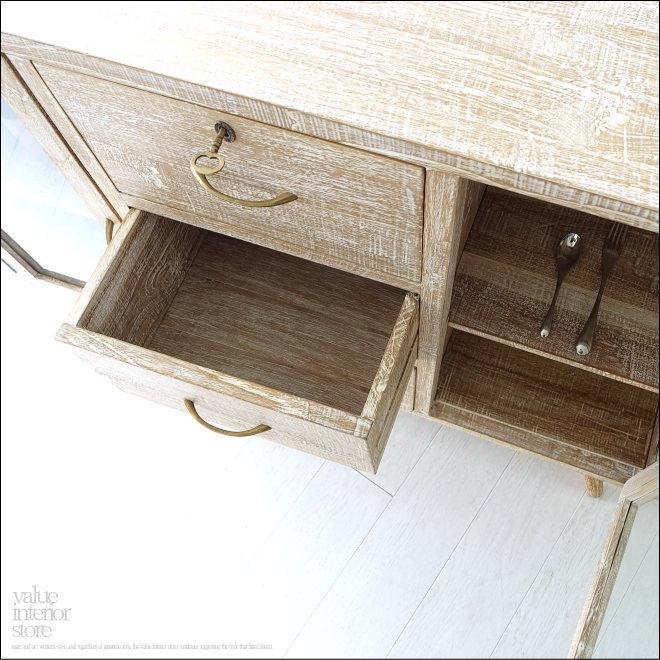 無垢材 buffet2枚扉/WW サイドボード 食器棚 飾り棚 キッチンボード ホワイトインテリア シャビー  収納家具 リビングボード 三大銘木 |  | 05