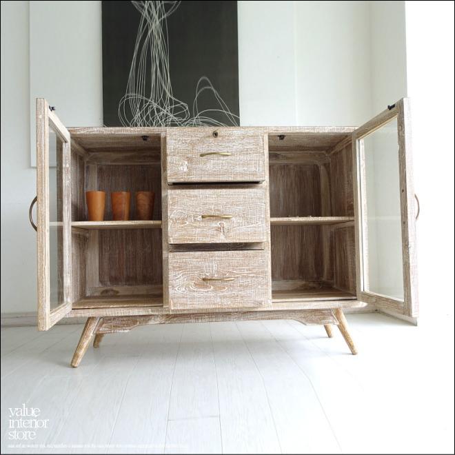 無垢材 buffet2枚扉/WW サイドボード 食器棚 飾り棚 キッチンボード ホワイトインテリア シャビー  収納家具 リビングボード 三大銘木 |  | 07