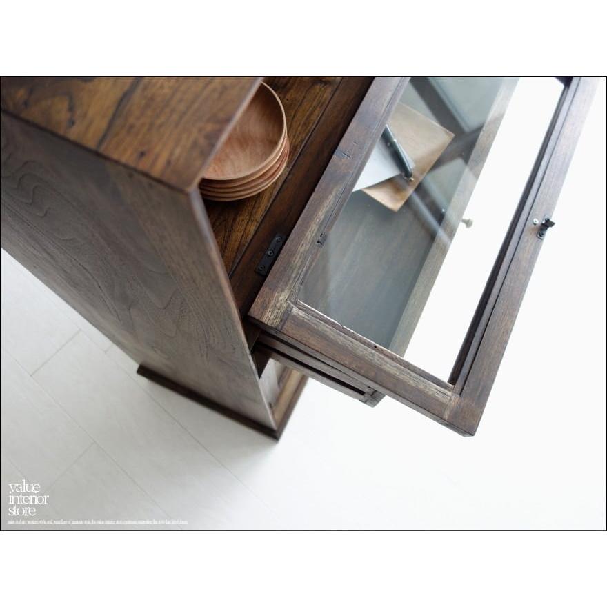 A7人気シール帳 チーク総無垢材 ガラス扉付 収納キャビネットWM 食器棚 ガラスケース 飾り棚 新品 キッチン収納 保管庫 ガラスキャビネット 銘木 【W7377838453】(26840円)