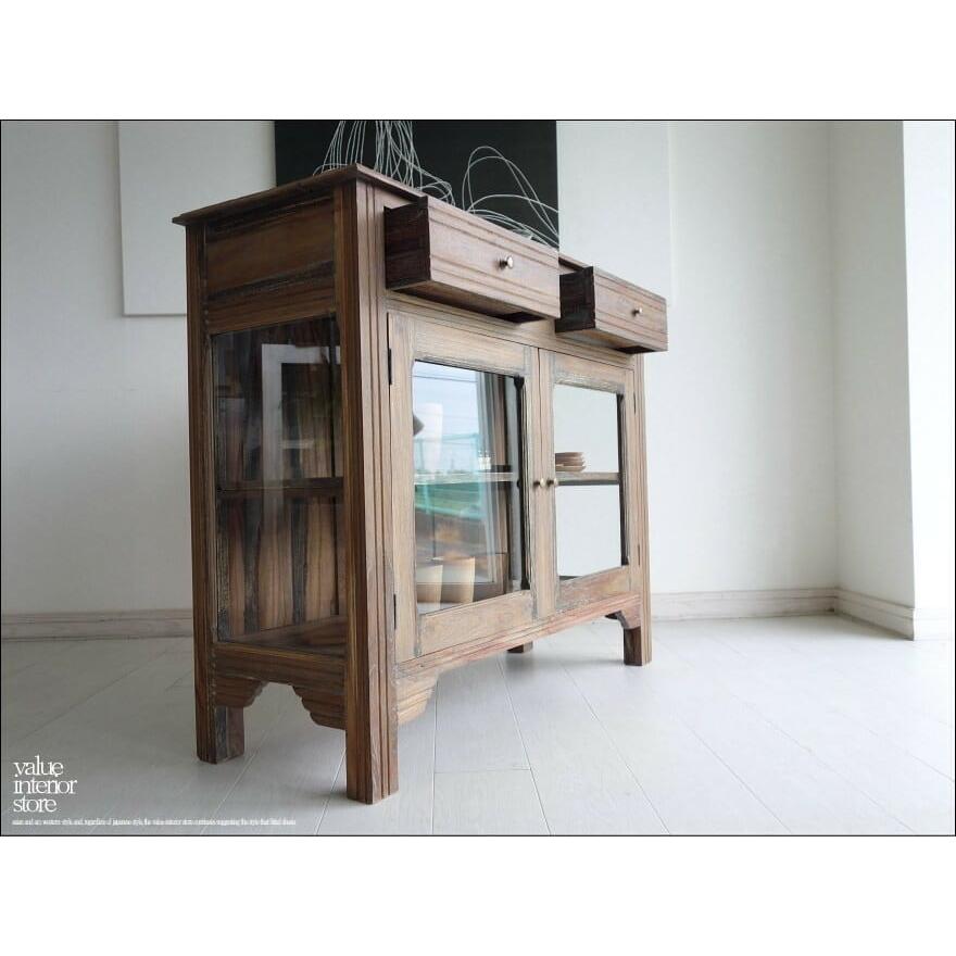 nico　チーク総無垢材 前面ガラス キャビネット　食器棚　収納　チェスト 61404481886c8ad54b7eef93784891