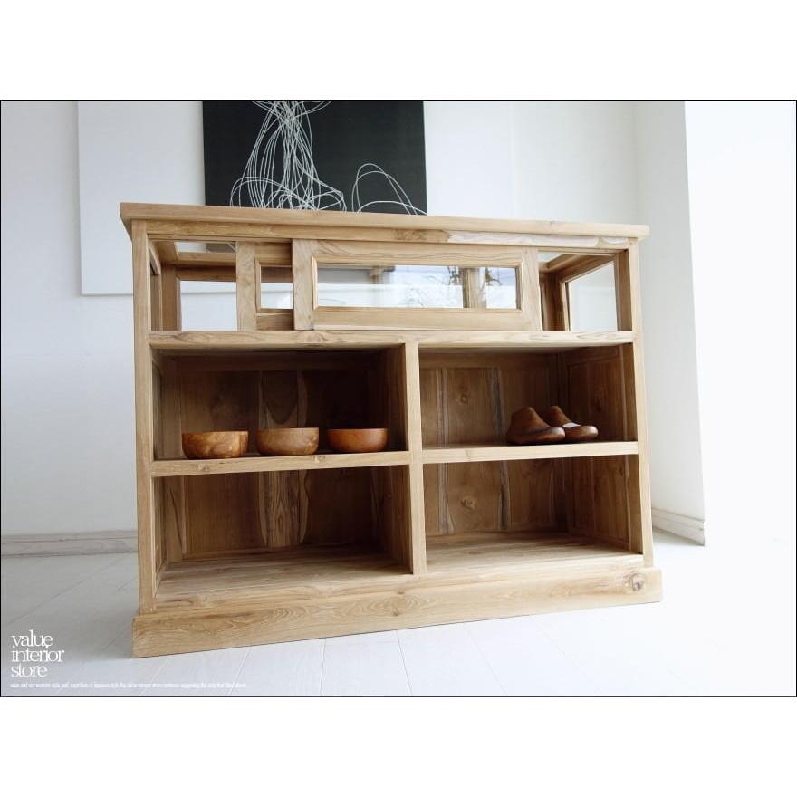 チーク総無垢 ショーケースカウンターNatla ガラスケース 飾り棚 店舗