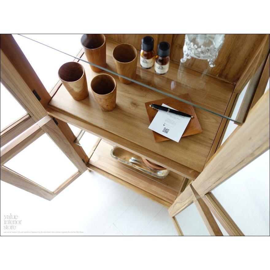 食器棚 (収納キャビネット) 木製 ガラス チークガラスキャビネットflatN 食器棚 飾り棚 コレクションケース