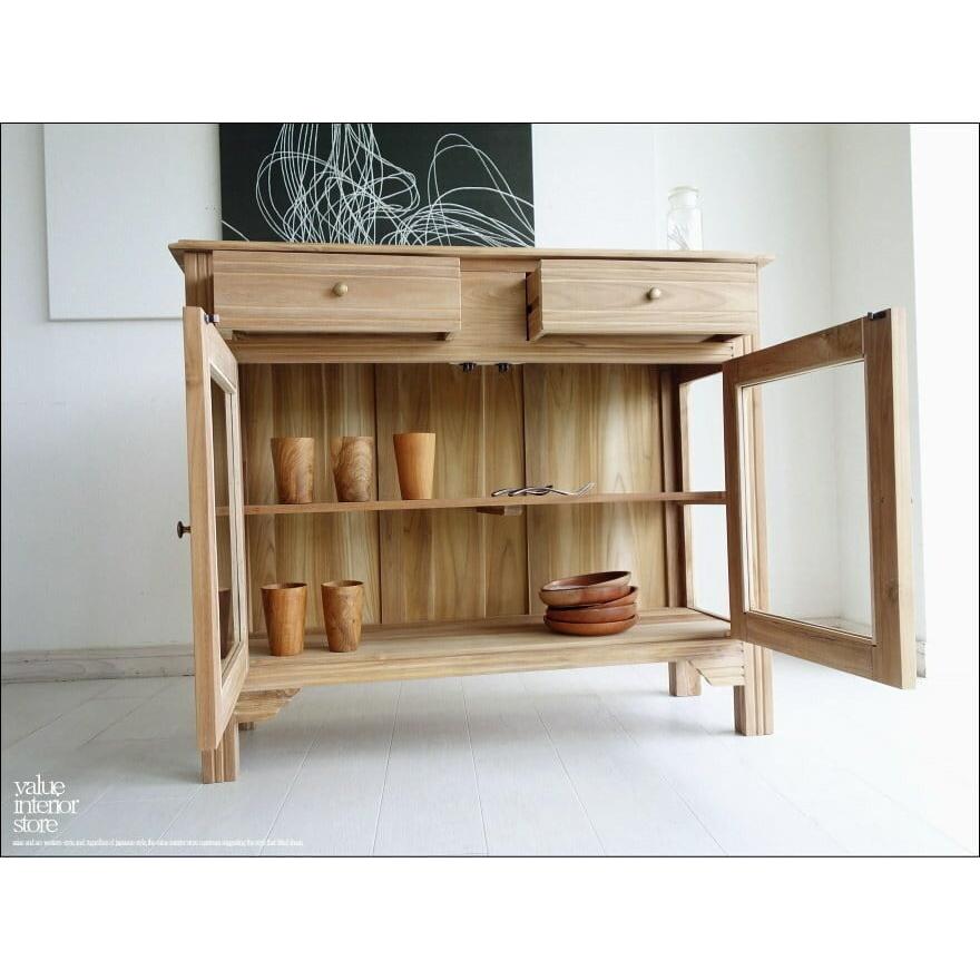 チーク無垢材 ガラスキャビネットNatl 食器棚 飾り棚 ガラスケース