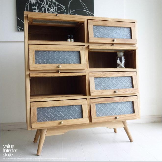 チーク総無垢材 モザイクガラスキャビネットN 食器棚 ガラスケース 収納棚 シンプル 天然木 ナチュラル 和風 三大銘木 | 