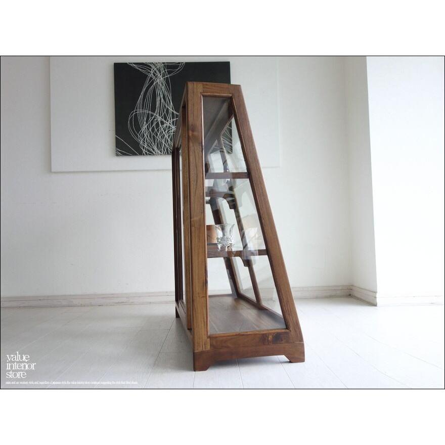 チーク総無垢ショーケース台形⭐︎アンティーク チーク総無垢 ショーケース台形N コレクションケース ガラスケース