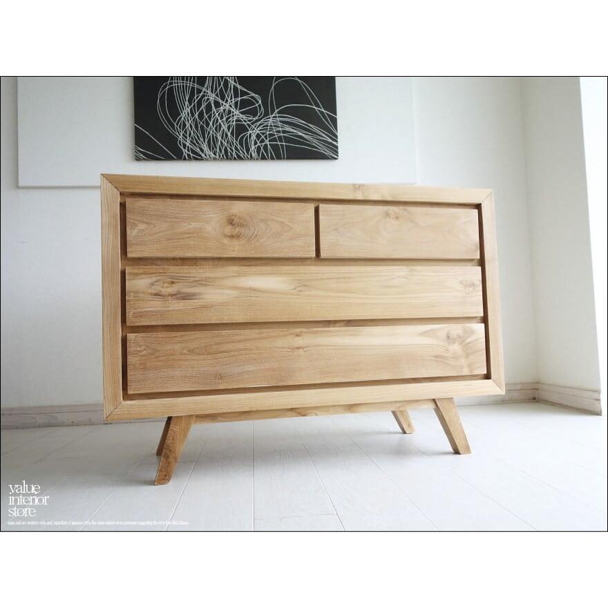 チーク総無垢材 チェストLES タンス 整理箪笥 収納タンス 無塗装 新品 シンプル 手づくり 和 世界三大銘木 無垢材家具 幅100cm | 