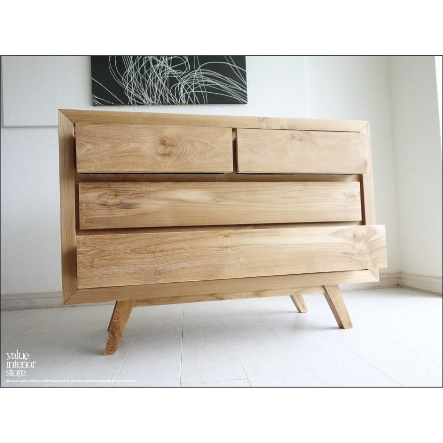 チーク総無垢材 チェストLES タンス 整理箪笥 収納タンス 無塗装 新品 シンプル 手づくり 和 世界三大銘木 無垢材家具 幅100cm |  | 06