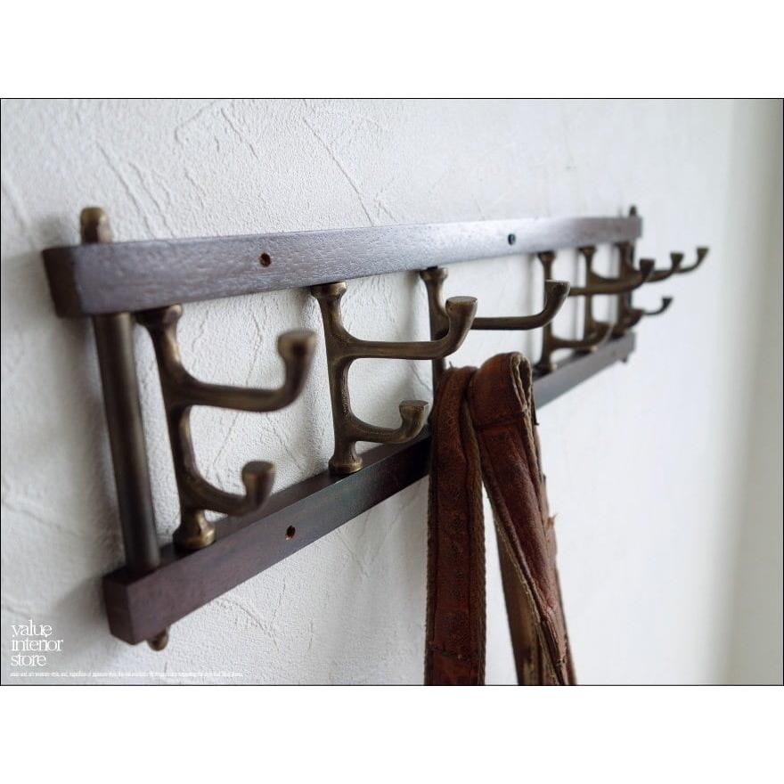 真鍮6連ウォールフック ブラスフック レトロ調 壁掛 ウッドハンガー 木製 手作り 真鍮製 可動式 ハンドメイド 壁フック | 