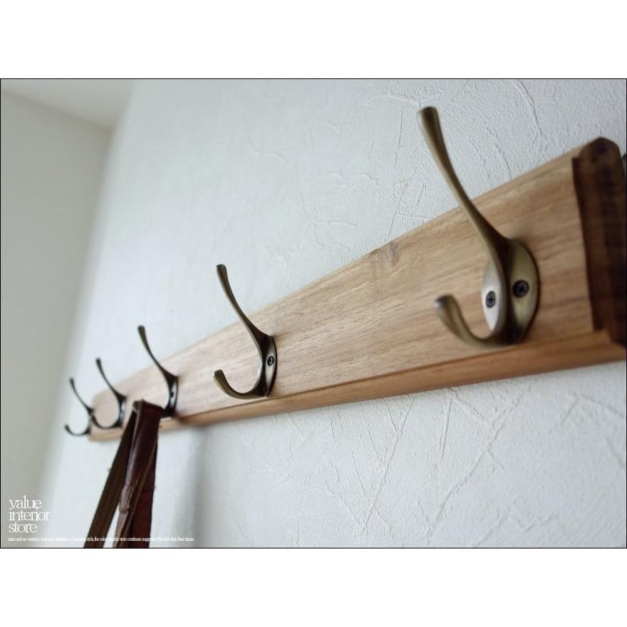 チーク材 ブラスフック5連N ウォールフック シンプル 総無垢材 壁掛けフック コートハンガー 新品 真鍮金物 ナチュラル 三大銘木 | 