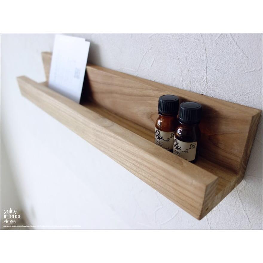 チークウォールシェルフL44/NA 壁掛け本棚 収納棚 総無垢 シンプル 壁掛収納 ウォールラック ナチュラル 天然木 木製 手作り 和風 木製 | 