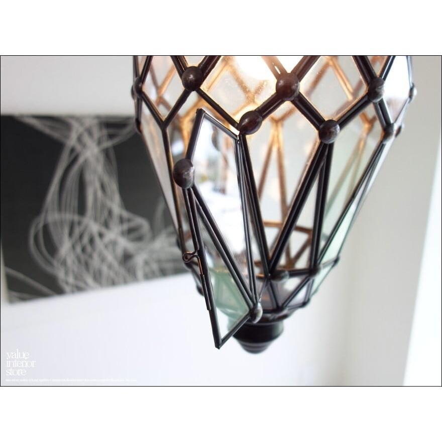 ガラスペンダントライトDIA ペンダントランプ 天井照明 ランプシェード レトロ エスニック 真鍮 インダストリアル カフェ照明 什器 H48cm |  | 03