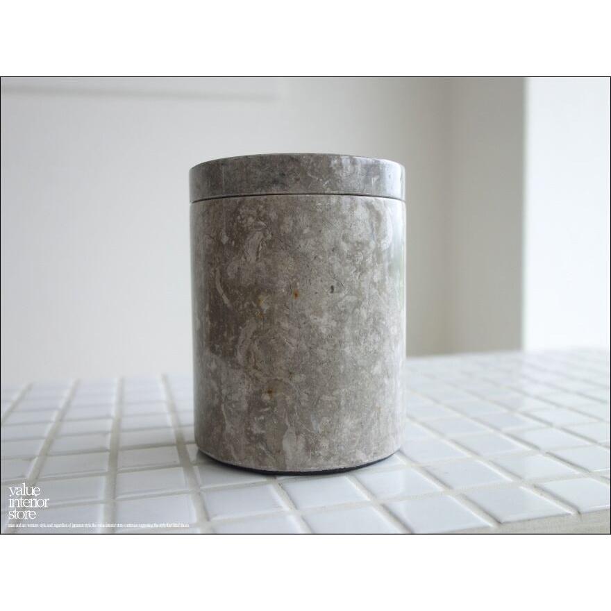 大理石コットン綿棒入れ GY 容器 マーブル 入れ物 天然大理石 小物入れ コットン入れ 自然石 洗面用品 本大理石 Φ8.5 x 高さ11cm | 