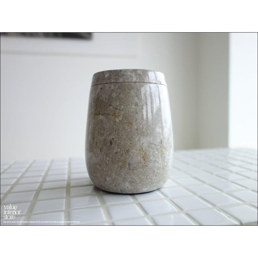 大理石コットン綿棒入れ OV/GY コットン入れ 容器 マーブル ケース 入れ物 新品 天然大理石 小物入れ 本大理石 洗面用品 Φ8.5 x 高さ11cm | 