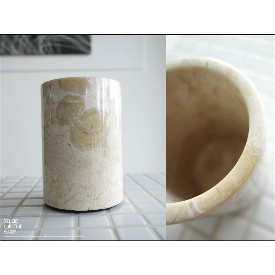 マーブル 歯ブラシスタンドIV 天然大理石 歯ブラシホルダー 新品 歯ブラシ立て ペン立て 洗面用品 手作り Φ8 x H12cm | 