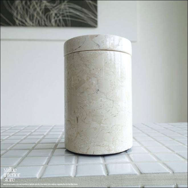 大理石コットン綿棒入れ IV 容器 マーブル 入れ物 天然大理石 小物入れ コットン入れ 自然石 洗面用品 Φ8 x 高さ11cm | 